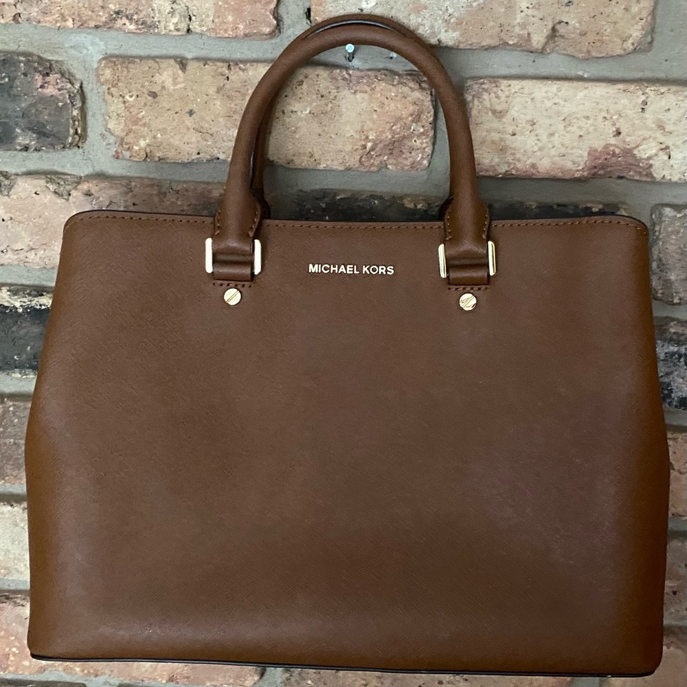 Michael Kors Saffiano Leather Satchel with Crossbody Strap